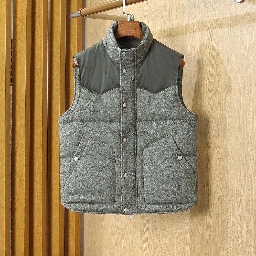 Brunello Cucinelli Grey Quilted Wool-Blend Puffer Vest with Dark Yoke